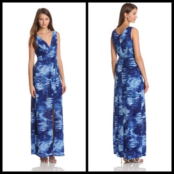 💕BCBGMAXAZRIA Mae Maxi Wrap Dress Tie-Dye Blue - Picture 4 of 14